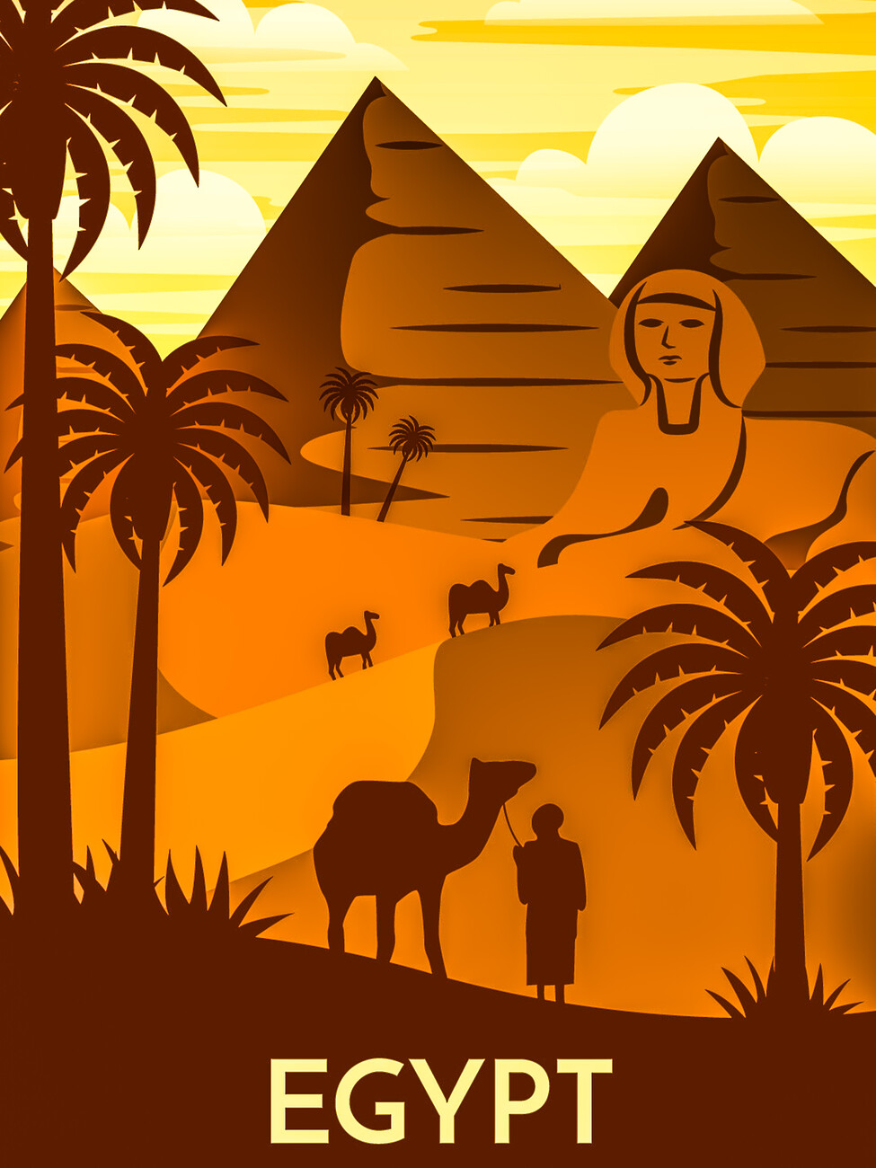 Affiche Illustration de l'Egypte en style rétro 100x100 cm - Tirage