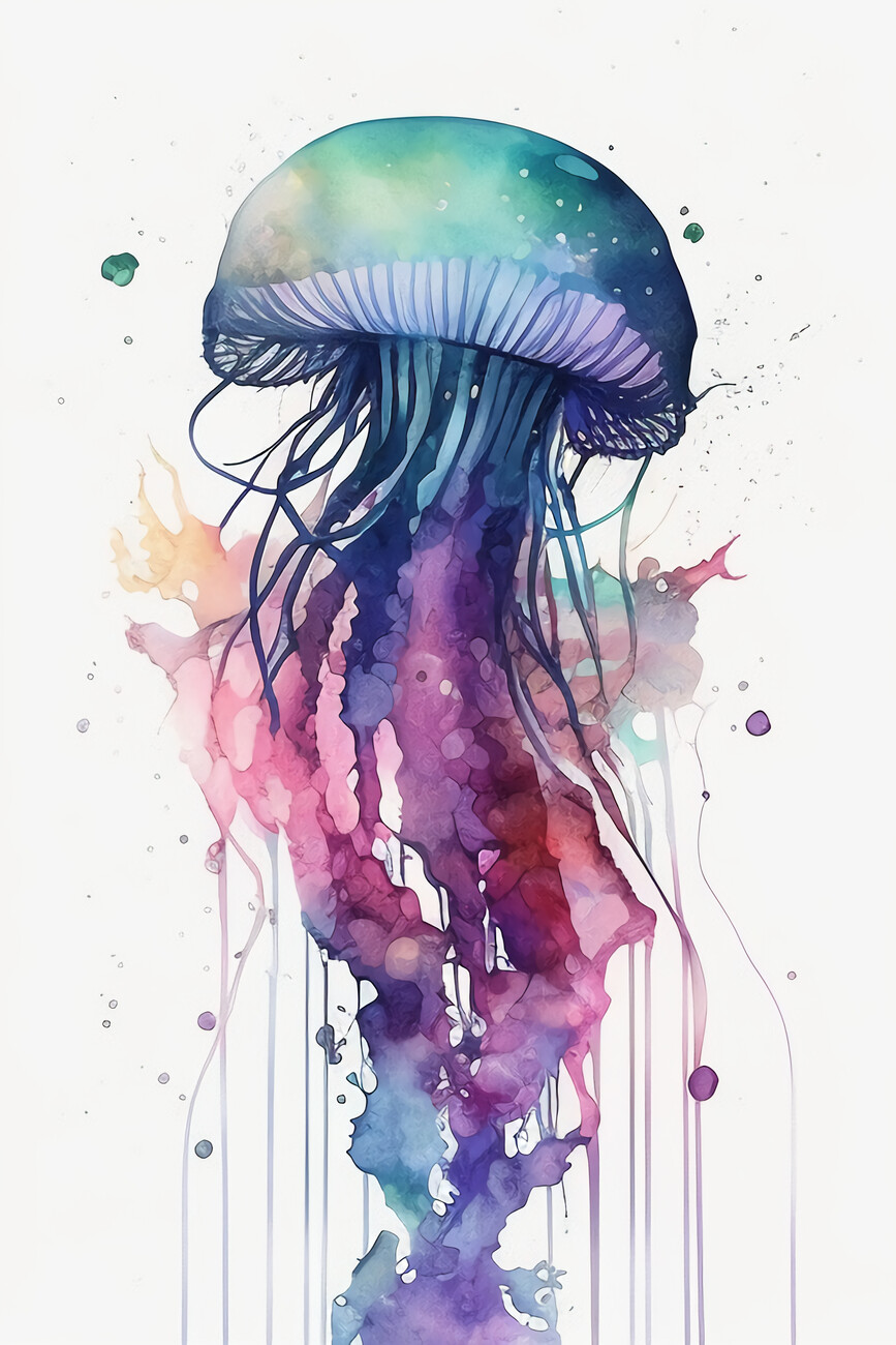 Poster Méduse Océan 40x50 Cm – ARTTOR – Tableau Mural Moderne Bleu