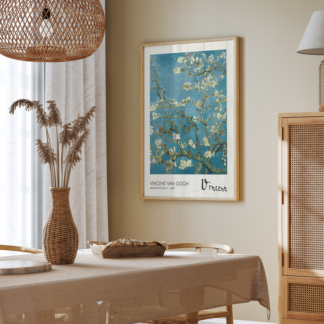 Wall26 -Almond Blossom By Vincent Van Gogh - Floral Painting On A Gogh Floral Painting Vibrant Teal Wood Paneled Background Wall Mural Removable Sticker Home Decor 100x144 Inch