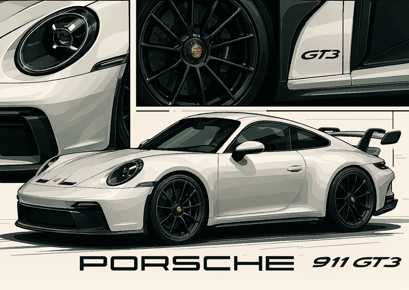 Affiche Porsche 911 GT3 - Format A3 (297x420 Mm) - Design Pop Art Rétro