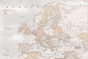 Poster Detailed map of Europe in rustic style