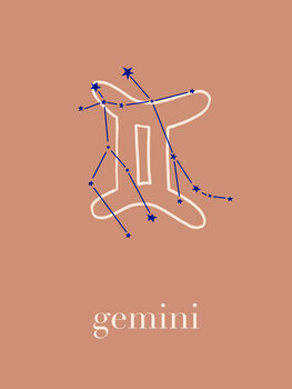 Poster Zodiac - Gemini - Terracotta