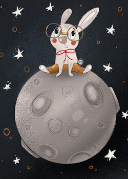 Plakát Rabbit on the moon