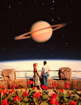 Poster Space Love - Retro-Futuristic Romantic Design Art