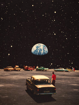Poster Missing Home - Cosmic Retro Collage Art