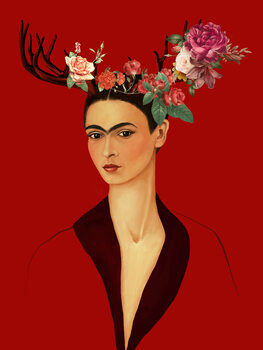 Poster Mexican woman with antlers and flowers