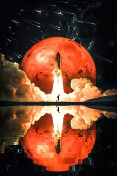 Poster Rocket take-off and water reflection
