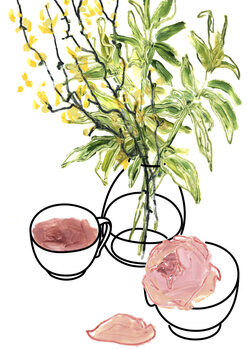 Plakat Vase, teacup, and rose