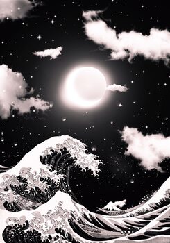 Poster The Great Wave of Kanagawa of Hokusai black and white