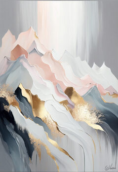 Plakat Golden abstract paintings inspired by mountains, art prints