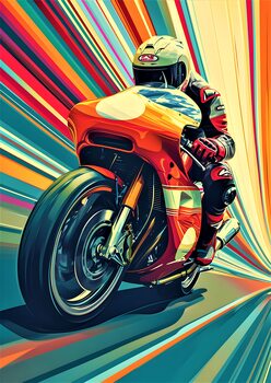 Poster Fast Motorcycle At Speed Colorful Wall Art