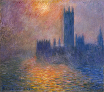 Poster The Houses of Parliament, London, with the sun breaking through the fog