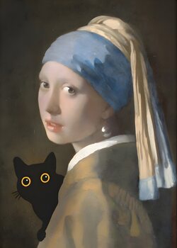 Cut Black Cat with Flower