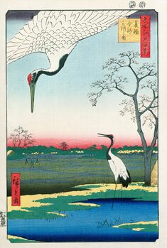 Poster Minowa Kanasugi Mikawashima (Japanese Cranes)