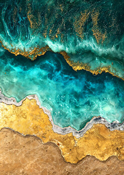 Poster Abstract Ocean Waves Kintsugi Art