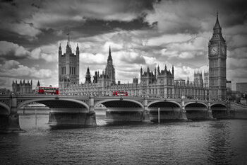 Poster LONDON Westminster Bridge & Red Buses