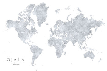 Poster Grayscale watercolor world map, I hope so