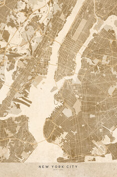 Poster Map of New York City in sepia vintage style