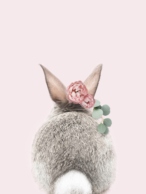Poster Flower crown bunny tail pink