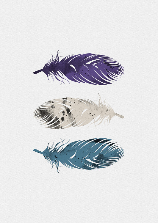 Poster Blue Purple White Feathers