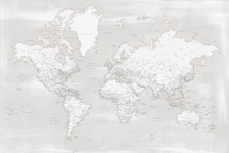 Plakat Rustic distressed detailed world map in neutrals