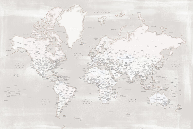 Poster Rustic distressed detailed world map in warm neutrals