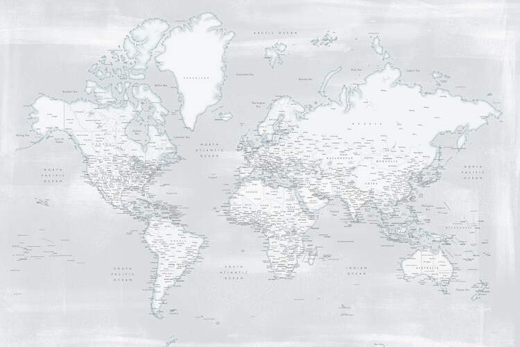 Plakat Rustic distressed detailed world map in cold neutrals