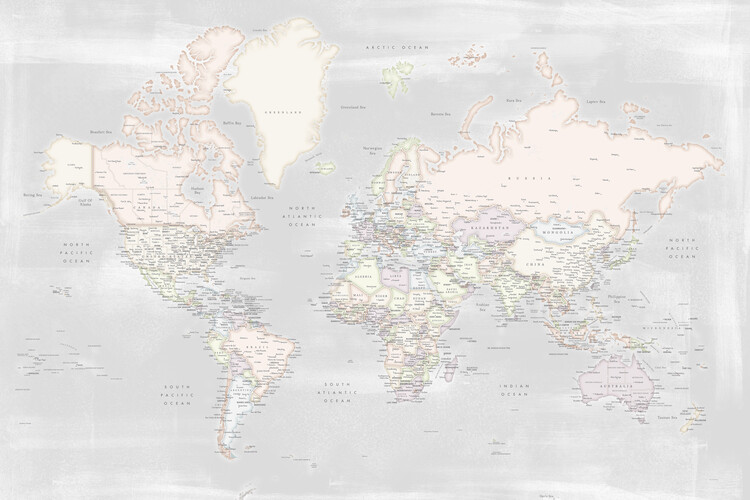 Plakat Rustic distressed detailed world map in pastels