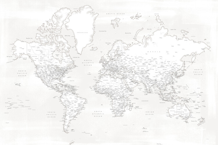 Poster Almost white detailed world map
