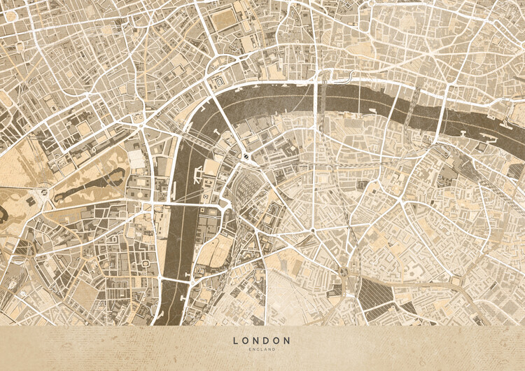 Poster Sepia vintage map of London downtown
