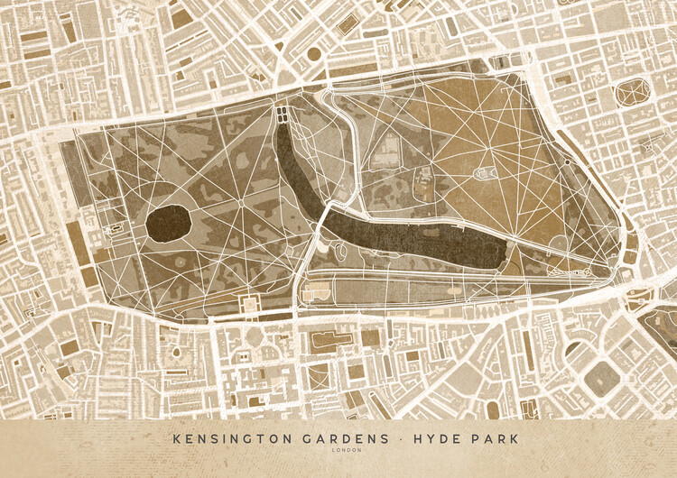 Poster Sepia vintage map of Kensington Garden London