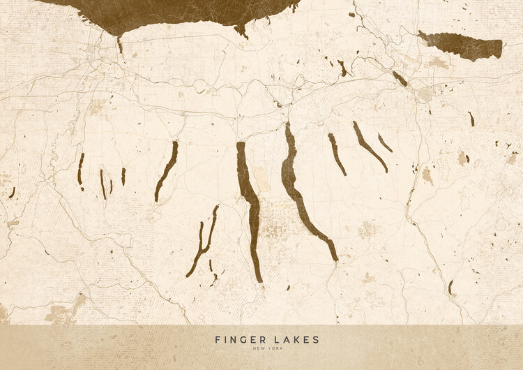 Poster Sepia vintage map of Finger Lakes