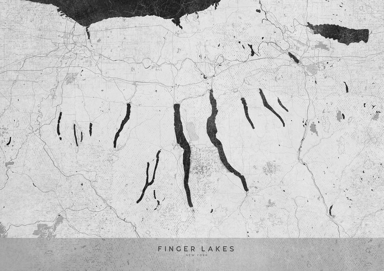 Poster Gray vintage map of Finger Lakes