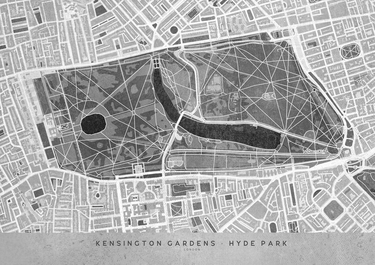 Poster Gray vintage map of Kensington Garden London
