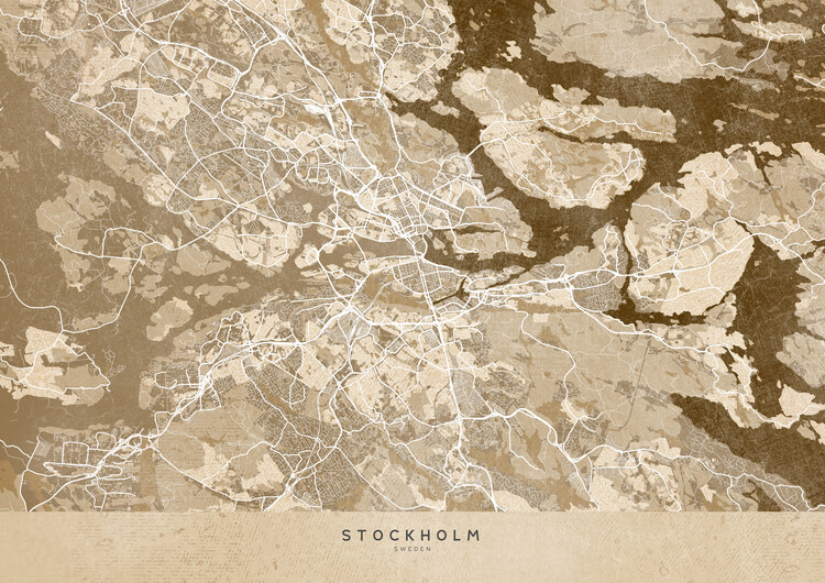 Poster Sepia vintage map of Stockholm