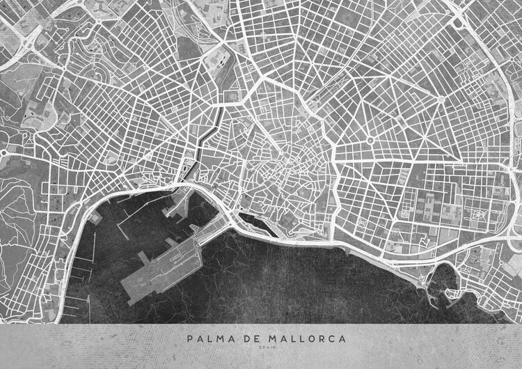 Poster Gray vintage map of Palma de Mallorca