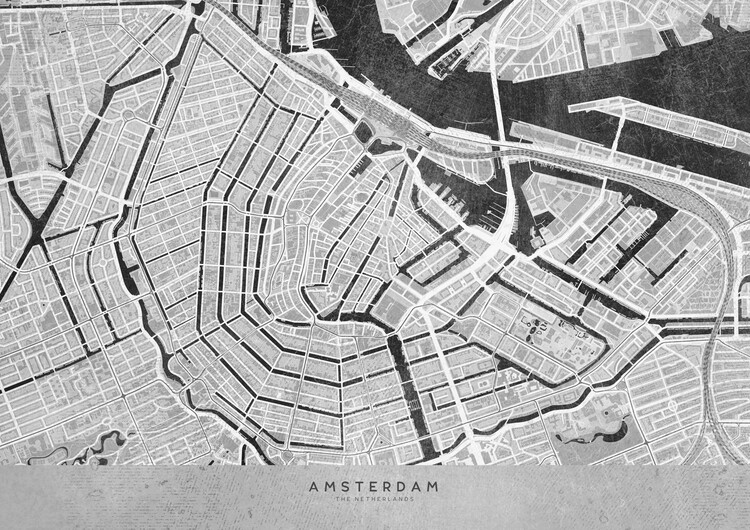 Canvas Print Gray vintage map of Amsterdam