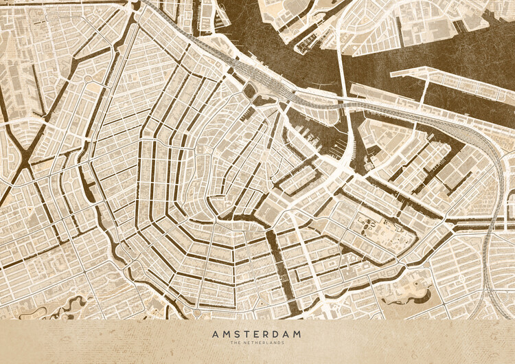 Canvas Print Sepia vintage map of Amsterdam