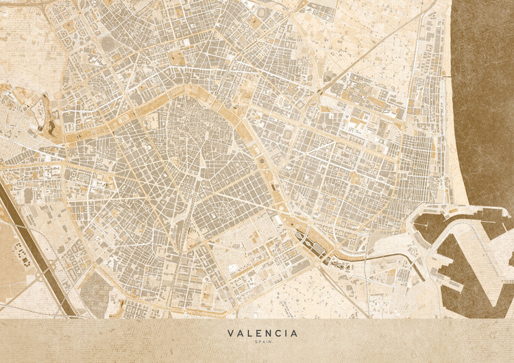 Canvas Print Sepia vintage map of Valencia