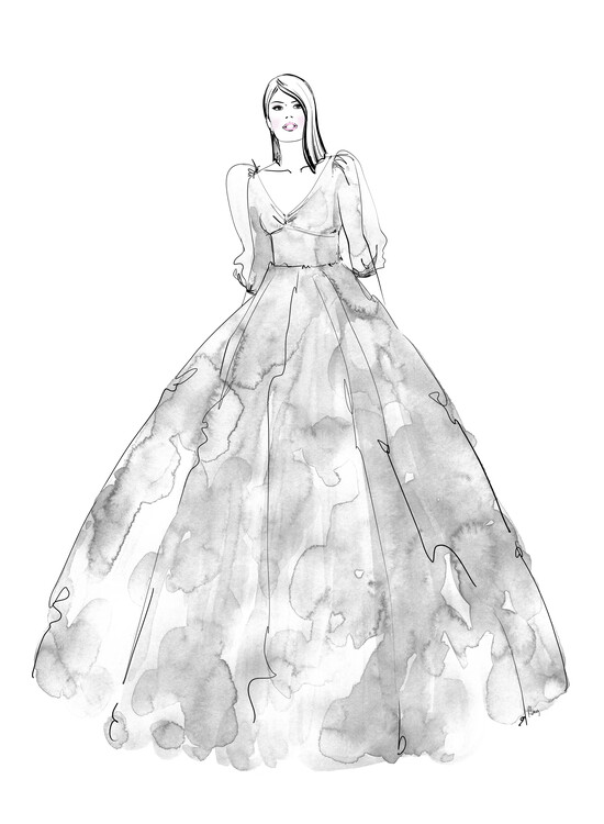Póster Gray watercolor dress fashion illustration