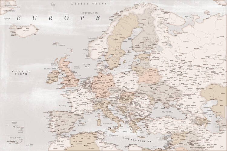 Canvas Print Detailed map of Europe in rustic style