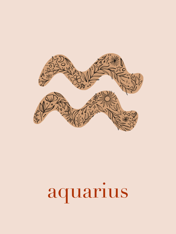 Poster Alina Buffiere - Zodiac - Aquarius - Floral Blush
