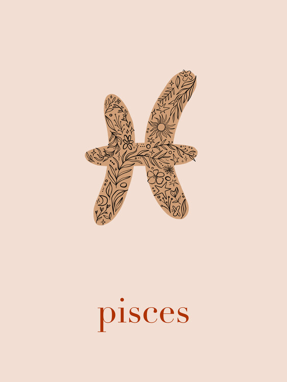 Plakat Zodiac - Pisces - Floral Blush