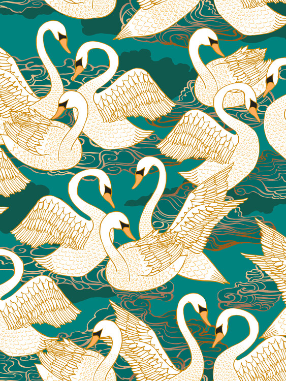 Poster Swans - Turquoise