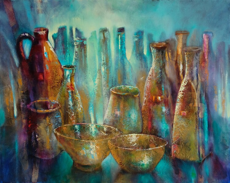 Poster Sstill life with two golden bowls