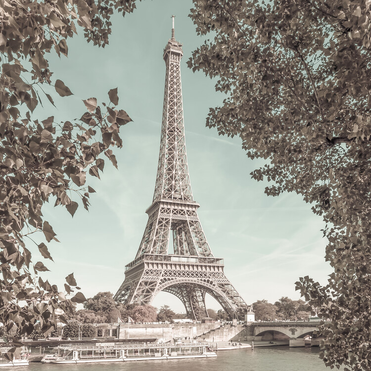 Poster PARIS Eiffel Tower & River Seine | urban vintage style