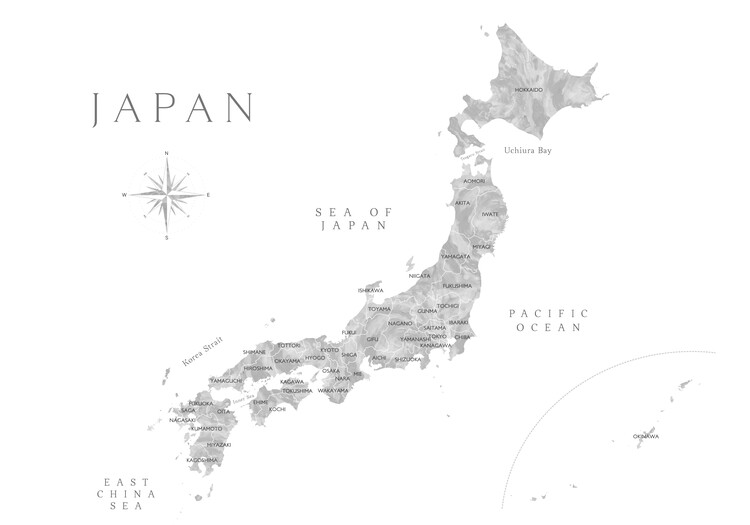 Poster Map of Japan in gray watercolor