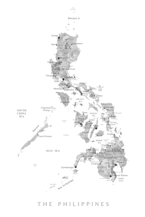 Poster Map of the Philippines in gray watercolor