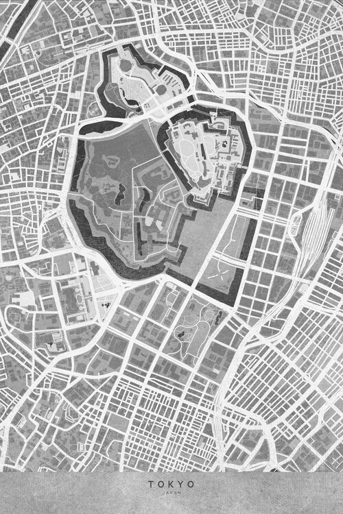 Poster Map of Tokyo, Japan, in gray vintage style