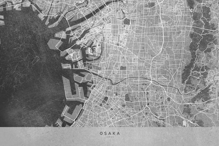 Canvas Print Map of Osaka, Japan, in gray vintage style